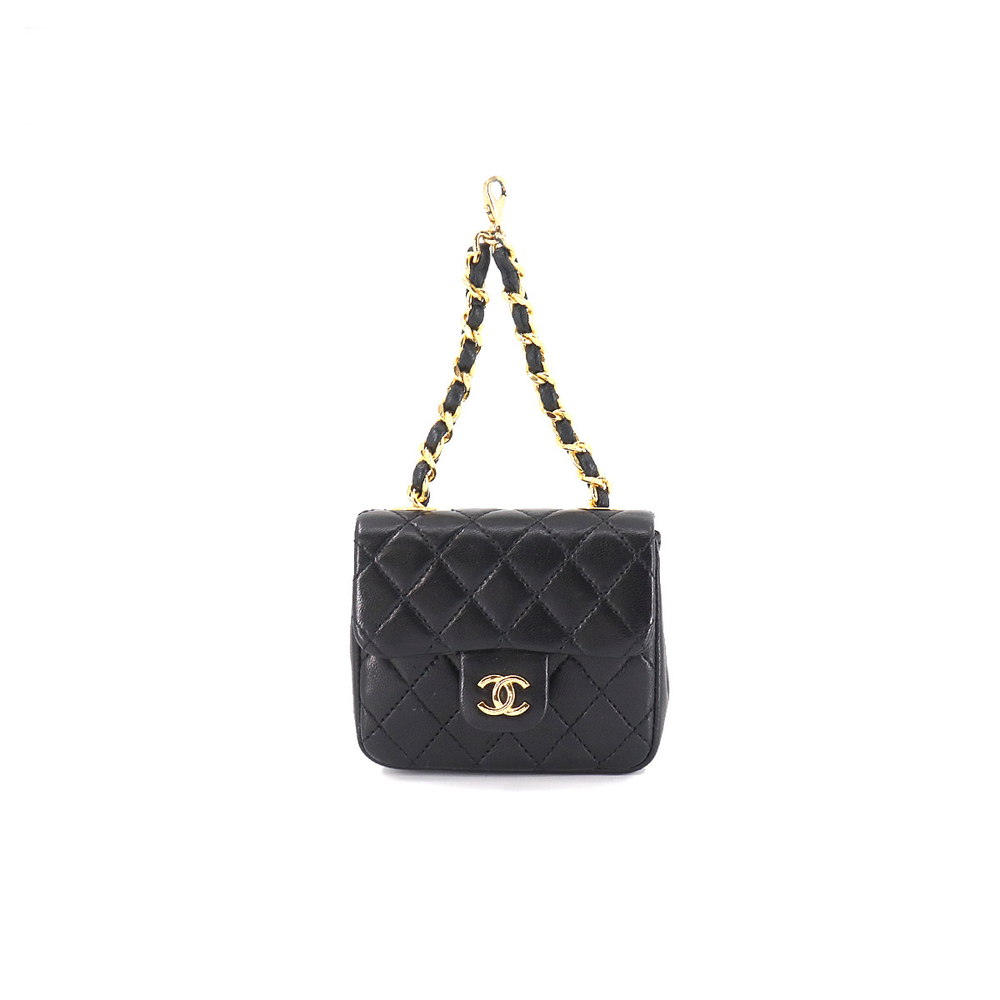Chanel Mini Matelasse Chain Pouch Leather Black Gold Metal Fittings